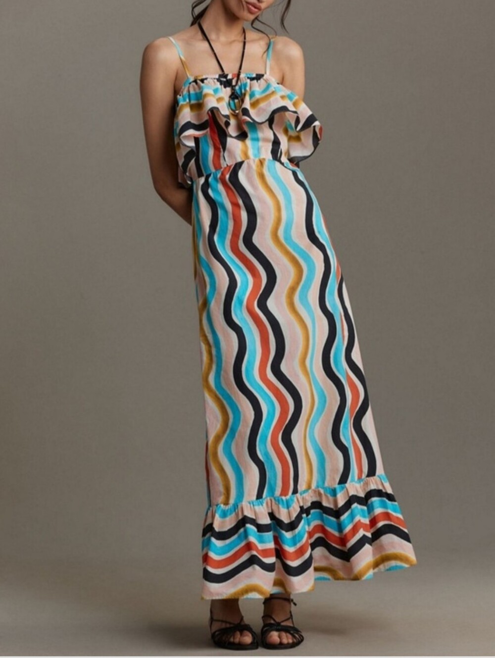 Anthropology FARM RIO Ruffle Sleeveless Maxi Dress Women's Size L